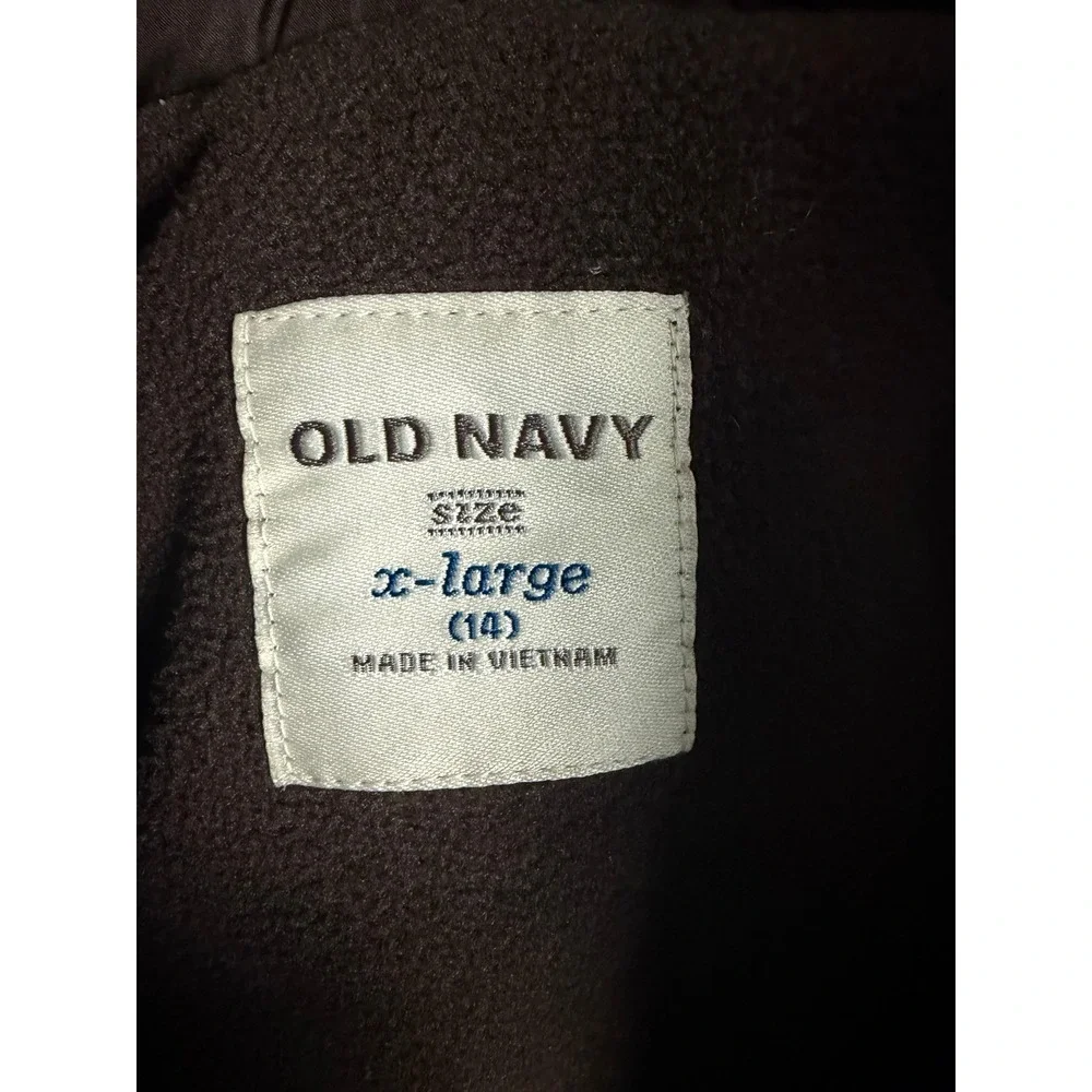 Old Navy Boys XL 14 Brown Puffer Jacket Faux Fur Hood Fleece Lined 856599-01